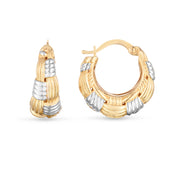 14K Two-Tone Gold Woven Ribbed Hoop Earrings