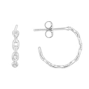 14K White Gold Oval Chain Link Hoop Earrings
