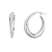 14K White Gold Graduated Oval Twist Hoop Earrings