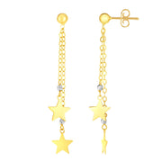 14K Two-Tone Gold Double Star Drop Earrings