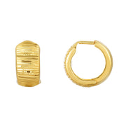 10K Yellow Gold Reversible Polished & Diamond Cut Huggie Earrings