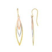 10K Tri-Color Gold Marquise Drop Earrings