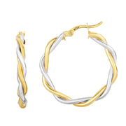 10K Two-Tone Gold Medium Poished Twist Hoop Earrings