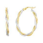 10K Two-Tone Gold Oval Polished Twist Hoop Earrings