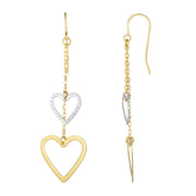 10K Two-Tone Gold Double Heart Drop Earrings
