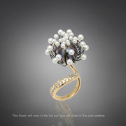 Blossom Black Pearl & Diamond 14K Yellow Gold Ring