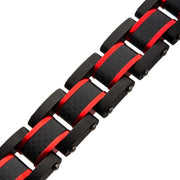 Dante Black & Red Steel Matte Carbon Fiber & Link Sizeable Bracelet