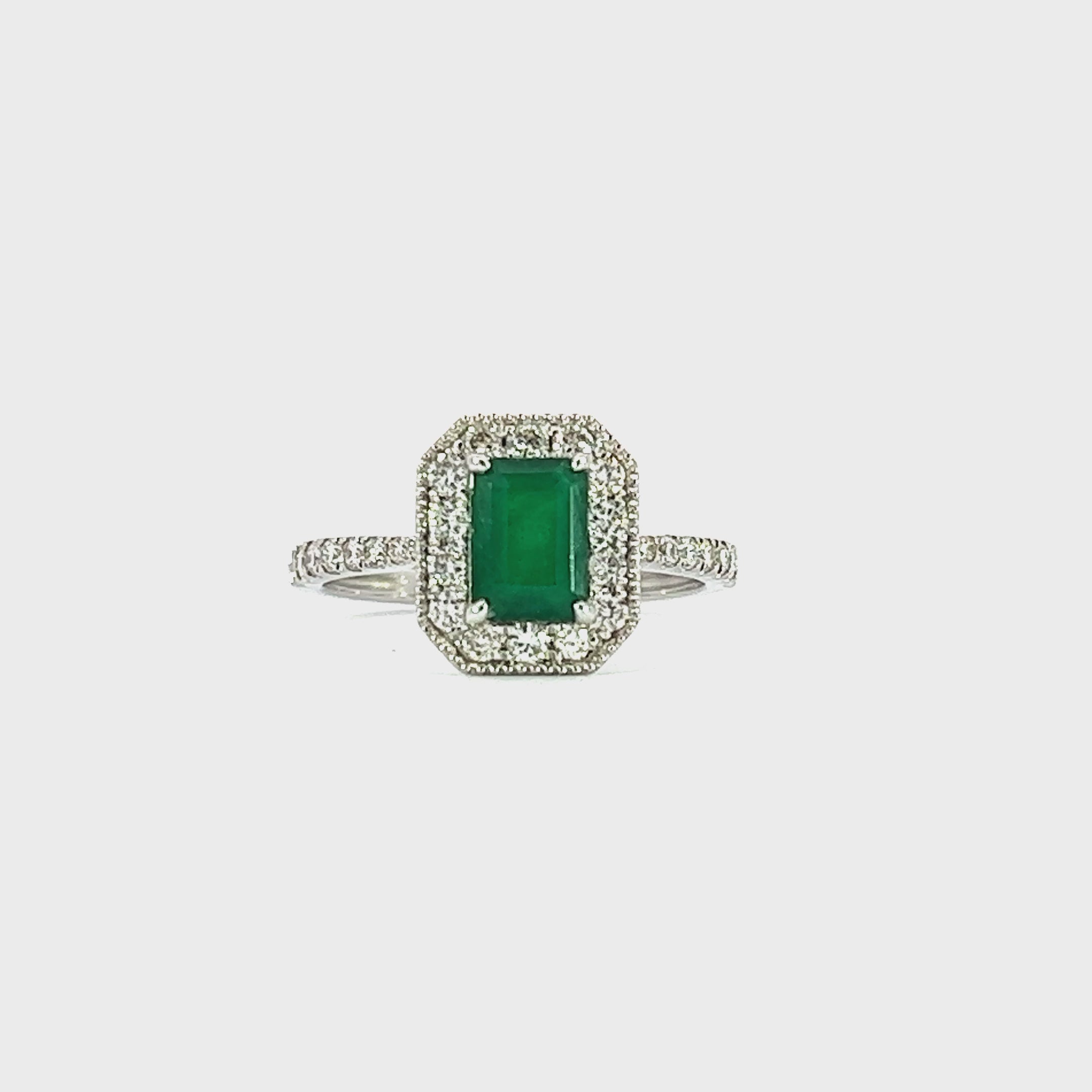 14K White Gold Contemporary Emerald & Diamond Ring