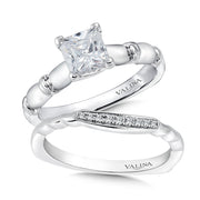 14K White Gold Fluted Princess Engagement Ring Matching Wedding Band
