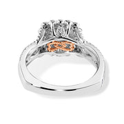 14K Two-Tone Gold Floral Cushion Double Diamond Halo Engagement Ring