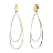 14K Two-Tone Gold Double Tear Drop Multi-Layered Dangle Earrings