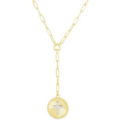 14K Two-Tone Gold Cross Medallion Lariat Necklace