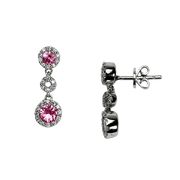 14K White Gold, Pink Sapphire & Diamond Dangle Earrings
