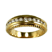 Engraved 14K Yellow Gold & Diamond Wedding Band