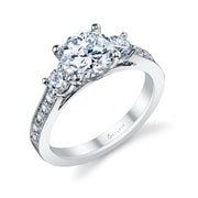 Sylvie Classic Three-Stone Round Brilliant Diamond Engagement Ring Setting