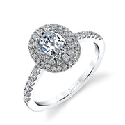 Classic Double Halo & Diamond Oval Engagement Ring Setting