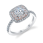 Sylvie 14K White & Rose Gold Double-Halo Engagement Ring Setting