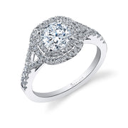 Sylvie Glamorous 14K White Gold Cushion Double-Halo Diamond Engagement Ring Setting