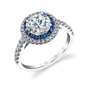 Unique Double Halo Sapphire & Diamond Engagement Ring Setting