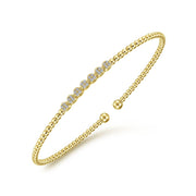 14K Yellow Gold Bujukan Bead Cuff Cluster Diamond Station Bracelet