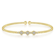 14K Yellow Gold Bujukan Diamond Cluster & Hexagon Station Bead Cuff Bracelet
