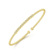 14K Yellow Gold Bujukan Bead & Bezel-Set Diamond Station Cuff Bracelet