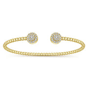 14K Yellow Gold Bujukan Bead Split Cuff Round Pavé Diamond Discs Bracelet