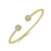 14K Yellow Gold Bujukan Bead Split Cuff Round Pavé Diamond Discs Bracelet
