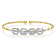 14K Yellow Gold Bujukan Bead & Diamond Pavé Links Cuff Bracelet