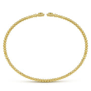 14K Yellow Gold Bujukan Split Diamond Flower Cap Cuff Bracelet
