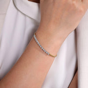 14K Two-Tone Gold Bujukan Bezel Set Diamond Cuff Bracelet