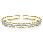 14K Two-Tone Gold Bujukan Bead & Inner Diamond Channel Cuff Bracelet