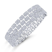 Wide 14K White Gold Round & Baguette Diamond Bangle Bracelet