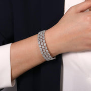 Wide 14K White Gold Round & Baguette Diamond Bangle Bracelet