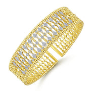 14K Yellow Gold Wide Cage Diamond Station Cuff Bracelet