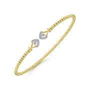 14K Yellow Gold Bujukan Bead Split Diamond Cuff Bracelet