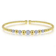 14K Two-Tone Gold Bujukan Bead Cuff Pavé Diamond Station Bracelet