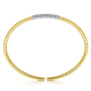 14K Yellow Gold Cuff Pavé Diamond Bar Bracelet