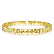14K Yellow Gold Quilt Pattern Cuff Bracelet