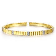 14K Two-Tone Gold Re Caratangular Bead Pavé Diamond Station Cuff Bracelet