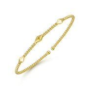 14K Yellow Gold Bujukan Bead Cuff Pyramid Station Bracelet