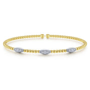 14K Two-Tone Gold Bujukan Bead Diamond Marquise Cuff Bracelet