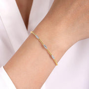 14K Two-Tone Gold Bujukan Bead Diamond Marquise Cuff Bracelet