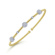 14K Two-Tone Gold Bujukan Bead Diamond Cluster Station Cuff Bracelet