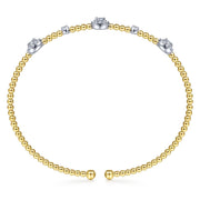 14K Two-Tone Gold Bujukan Bead Diamond Cluster Station Cuff Bracelet