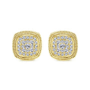 14K Yellow Gold Cluster Diamond Cushion Stud Earrings