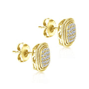 14K Yellow Gold Cluster Diamond Cushion Stud Earrings