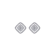 14K White Gold Rhombus Diamond Cluster Stud Earrings