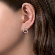 14K White Gold 15mm Inverted V Diamond Huggie Earrings