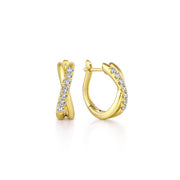 14K Yellow Gold Twisted 15mm Diamond Huggie Earrings